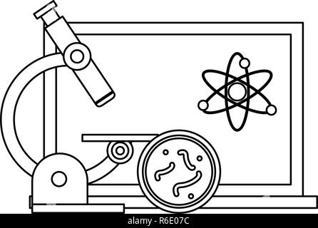 Wissenschaftliche Experimente und Untersuchungen Schwarz und Weiß Stock Vektor