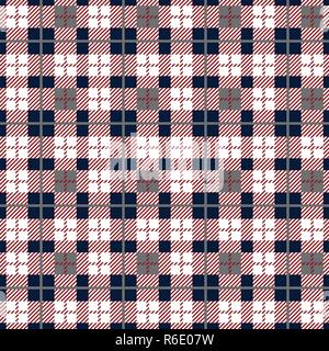 Kariert gingham plaid Stoff nahtlose Muster in blau-weiß und rot, vector Drucken Stock Vektor