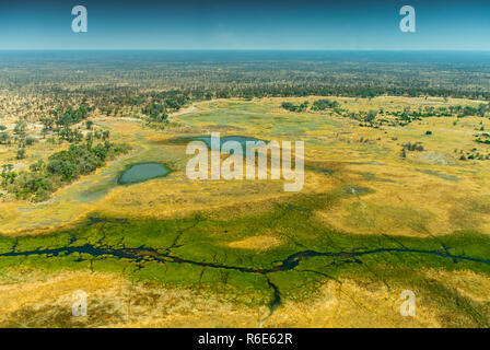 Okavango Delta Okavango (Grünland) ist eines der sieben Naturwunder Afrikas (Blick aus dem Flugzeug) Botswana, Süd-West-Afrika Stockfoto