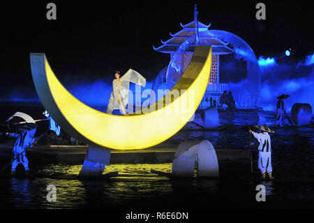 Eindruck Liu Sanjie Night Light Show Performance auf dem Li-fluss Yangshuo China Stockfoto