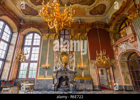 Innere des Schlosses in Ksiaz, Maksymilian Hall, Riesengebirge, Schlesien, Polen Stockfoto
