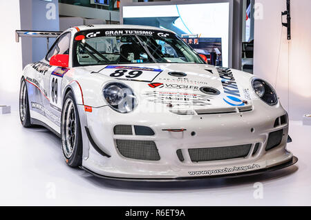 FRANKFURT - Sept. 2015: Porsche 911 997 GT3 RSR auf der IAA International Motor Show vorgestellt am 20. September 2015 in Frankfurt am Main, Deutschland Stockfoto