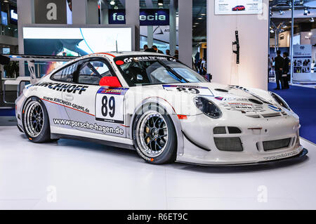 FRANKFURT - Sept. 2015: Porsche 911 997 GT3 RSR auf der IAA International Motor Show vorgestellt am 20. September 2015 in Frankfurt am Main, Deutschland Stockfoto