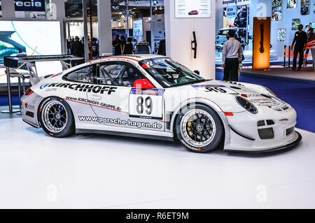 FRANKFURT - Sept. 2015: Porsche 911 997 GT3 RSR auf der IAA International Motor Show vorgestellt am 20. September 2015 in Frankfurt am Main, Deutschland Stockfoto