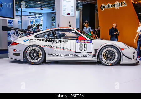 FRANKFURT - Sept. 2015: Porsche 911 997 GT3 RSR auf der IAA International Motor Show vorgestellt am 20. September 2015 in Frankfurt am Main, Deutschland Stockfoto