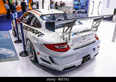 FRANKFURT - Sept. 2015: Porsche 911 997 GT3 RSR auf der IAA International Motor Show vorgestellt am 20. September 2015 in Frankfurt am Main, Deutschland Stockfoto