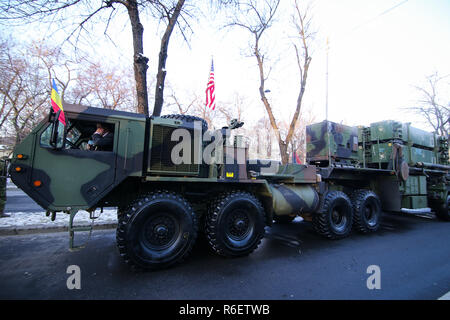 Bukarest, Rumänien - Dezember 1, 2018: Patriot PAC3+ Flarak (SAM) System der rumänischen nationalen Tag militärische Parade Stockfoto