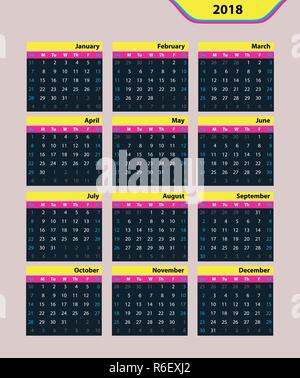 Classic vector Kalender 2018 auf grauem Hintergrund Stock Vektor