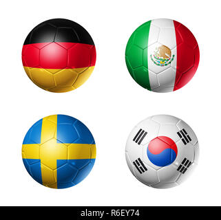 Russland Fußball 2018 Gruppe F Flags auf Fußball Bälle Stockfoto