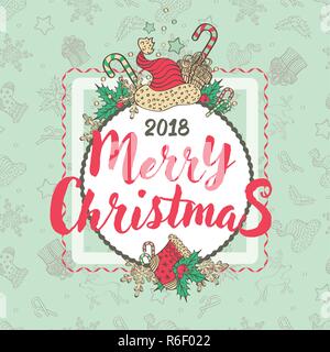 Cute Urlaub Weihnachten illustrierte Karte mit Weihnachten nahtlose Muster Stock Vektor