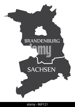 Brandenburg - Sachsen Bundesländer Karte von Deutschland schwarz mit Titel Stock Vektor