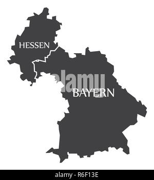 Hessen - Bayern Bundesländer Karte von Deutschland schwarz mit Titel Stock Vektor