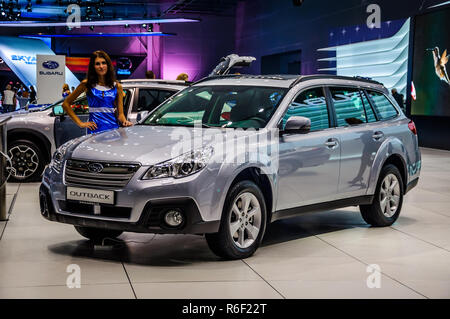 Moskau, Russland - 23 AUG 2012: Subaru Outback 4. GENERATION präsentiert als Weltpremiere auf dem 16 MIAS (Moskau Internationale Automobil Salon) auf Augus Stockfoto