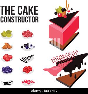 Kuchen Konstruktor süßes Dessert Rezept Moderne isometrische flache Design Vector Illustration Stock Vektor