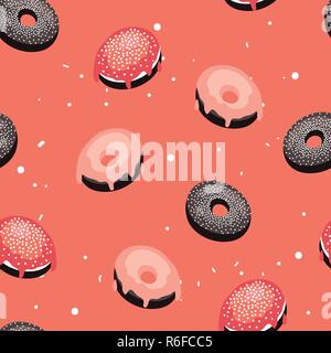 Nahtlose Hintergrundmuster köstliches Dessert Donuts mit Glasur und Streuseln Vector Illustration Stock Vektor