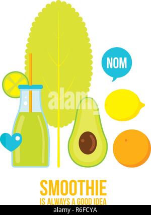 Frische Sommer trinken Smoothie Juice Cocktail mit Früchten Vector Illustration Stock Vektor