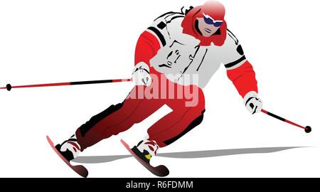 Farbige Vector Illustration der Skifahrer Bild Stock Vektor