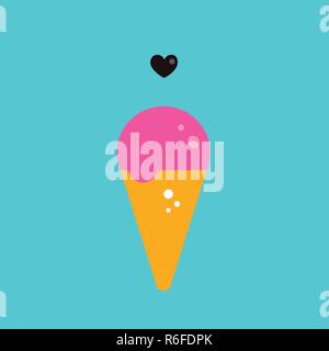 Rosa Farbe Erdbeere Heidelbeere Himbeere Obst Eis und Herz auf blauem Hintergrund bunte banner Vector Illustration Cute Stock Vektor