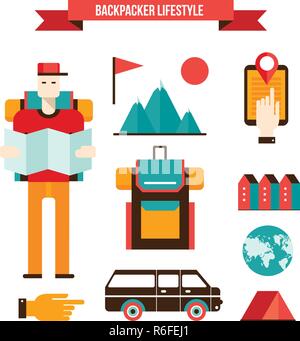 Tourismus und Reisen, moderne flache Design Elemente Vector Illustration Stock Vektor
