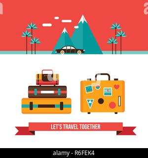 Können reisen Hintergrund mit Koffer Tasche Sommerferien Konzept Vector Illustration Stock Vektor
