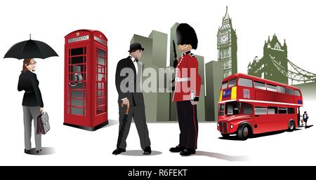 Paar London Bilder auf der Stadt. Vector Illustration Stock Vektor