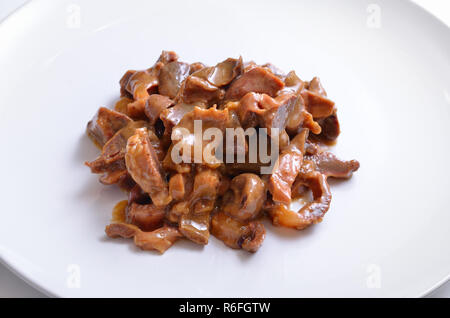 Huhn Muskelmagen mit Sauerrahm und Sojasoße. Stockfoto