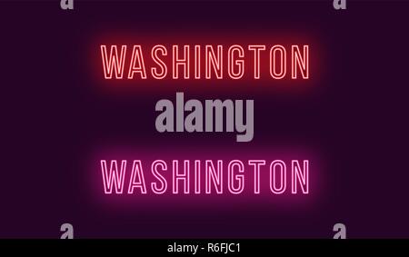 Neon Name von Washington City in den USA. Vektor Text von Washington, Neon Beschriftung mit Hintergrundbeleuchtung in dünnen Stil, rot und rosa Farben. Isolierte glühende t Stock Vektor