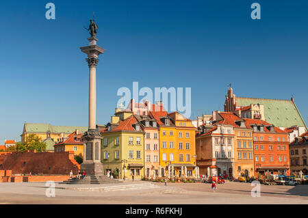 Panorama der Altstadt und König Zygmunt Iii Waza Statue in Warschau, Polen Stockfoto