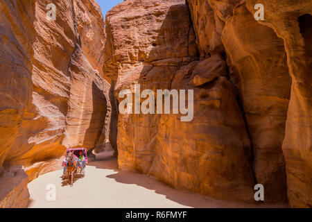 Kutsche vorbei in den engen Siq in Petra, Jordanien Stockfoto