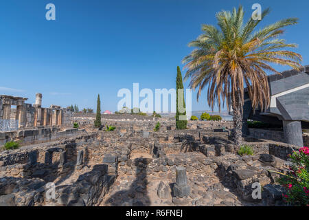 Die Ruinen in der kleinen Stadt Kapernaum an der Küste des Sees von Galiläa Nach der Bibel Dies ist der Ort, wo Jesus lebte, Israel Stockfoto