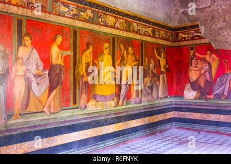 Villa von Mysterien, Innenraum mit antiken Fresken, Pompei, Italien Stockfoto