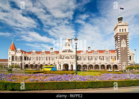 Historischer Bahnhof in Dunedin, Otago, Südinsel, Neuseeland Stockfoto