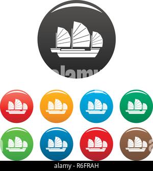 China Schiff Icons Set 9 Farbe Vektor isoliert auf Weiss für jedes Design Stock Vektor