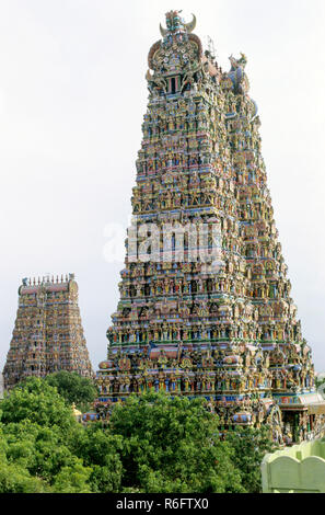Sri Meenakshi Tempel, West- und Südturm, Madurai, Tamil Nadu, Indien, Asien Stockfoto