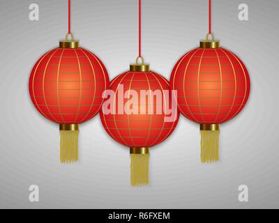 Realistische Chinesischen hängenden roten Laternen auf weißem Hintergrund Stock Vektor