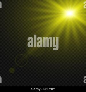 Leuchtende Lichteffekt auf transparentem Hintergrund isoliert. Sun Flash mit Rochen und Spotlight. Stock Vektor