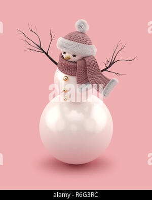 Weihnachten Schneemann in eine gestrickte Mütze und Schal. Stockfoto