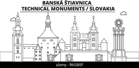 Slowakei - Banska Stiavnica Reisen das Wahrzeichen der Skyline, Panorama, Vektor. Slowakei - Banska Stiavnica lineare Abbildung Stock Vektor