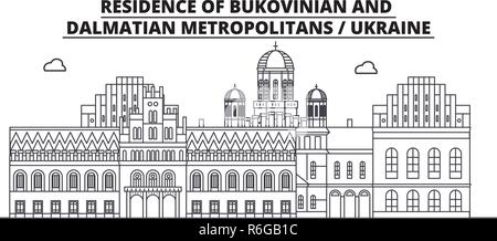 Ukraine - Bukowina und dalmatinische Metropoliten Reisen das Wahrzeichen der Skyline, Panorama, Vektor. Ukraine - Bukowina und dalmatinische Metropoliten lineare Abbildung Stock Vektor