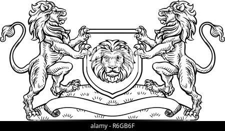 Lions heraldischen Wappen Wappen Schild-emblem Stock Vektor