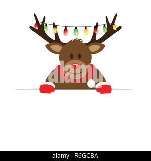 Glücklich süße Rentier mit Weihnachten Lichterketten in seinem geweih Vektor-illustration EPS 10. Stock Vektor