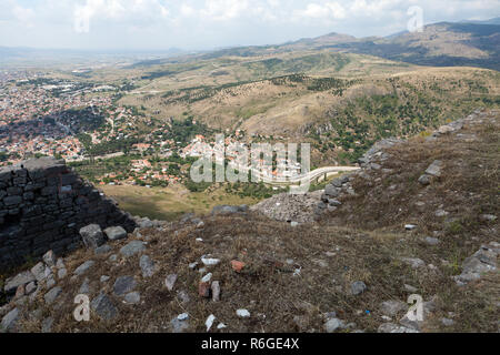 Bergama - der Blick auf die Stadt von der Akropolis Stockfoto