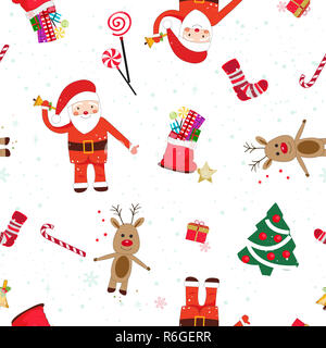 Neues Jahr Thema nahtlose schwarze Muster. Santa, Rotwild und des neuen Jahres Muster Stockfoto