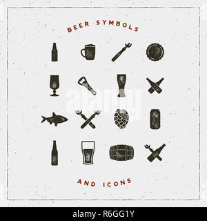 Satz von Bier Symbole und Icons mit typografischen Effekt. Vector Illustration Stockfoto
