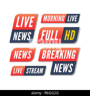 Einstellen der TV-Banner. Brechen live News Logos Stockfoto