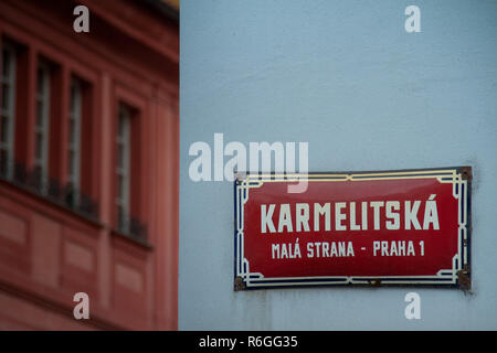 Prag, Tschechische Republik - Road Sign Zeichen der Mala Strana, Prag Stockfoto