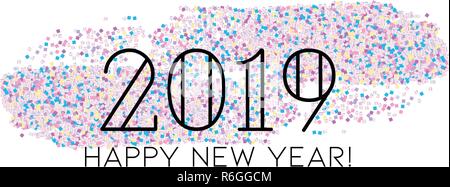 Frohes neues Jahr 2019 Typografie Grußkarte. Typografische Vector Hintergrund. Glitzer Hintergrund Stock Vektor