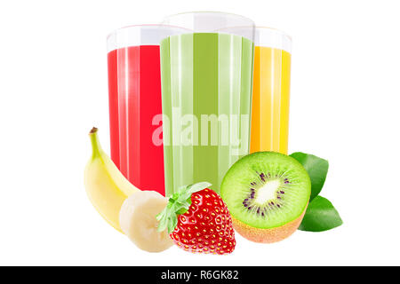 Drei Gläser withfresh Saft auf weißem Hintergrund Stockfoto