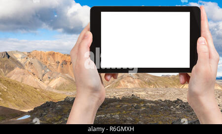 path to Laugahraun volcanic lava field in Iceland Stockfoto