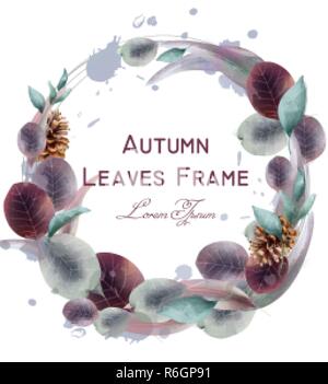 Blätter im Herbst Kranz Vektor Aquarell. Runde Endframe Dekoration Vorlage Stock Vektor